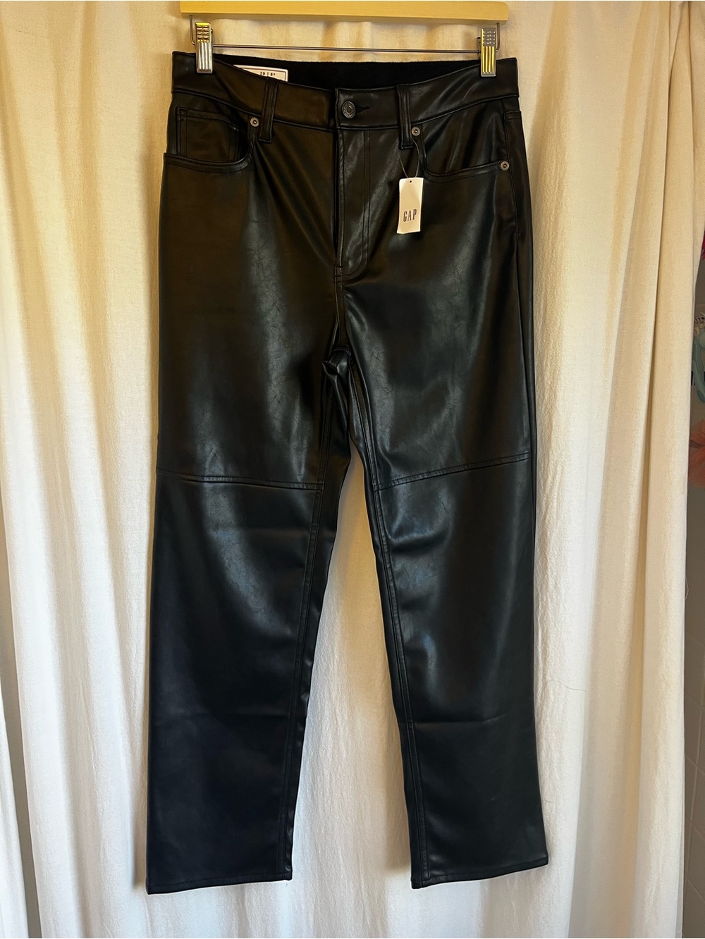 GAP Black Cheeky Straight High Rise Faux Leather Pants